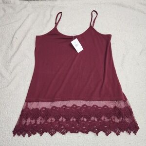 Vtg Y2K Vanity Cami Camisole Tank Top Juniors L Red Burgundy Lace 90s Fairy Boho